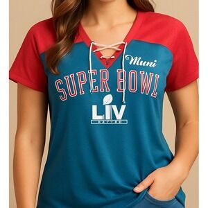 Womens XL Miami Super Bowl LIV Lace Up Jersey NFL Team Apparel Red Blue